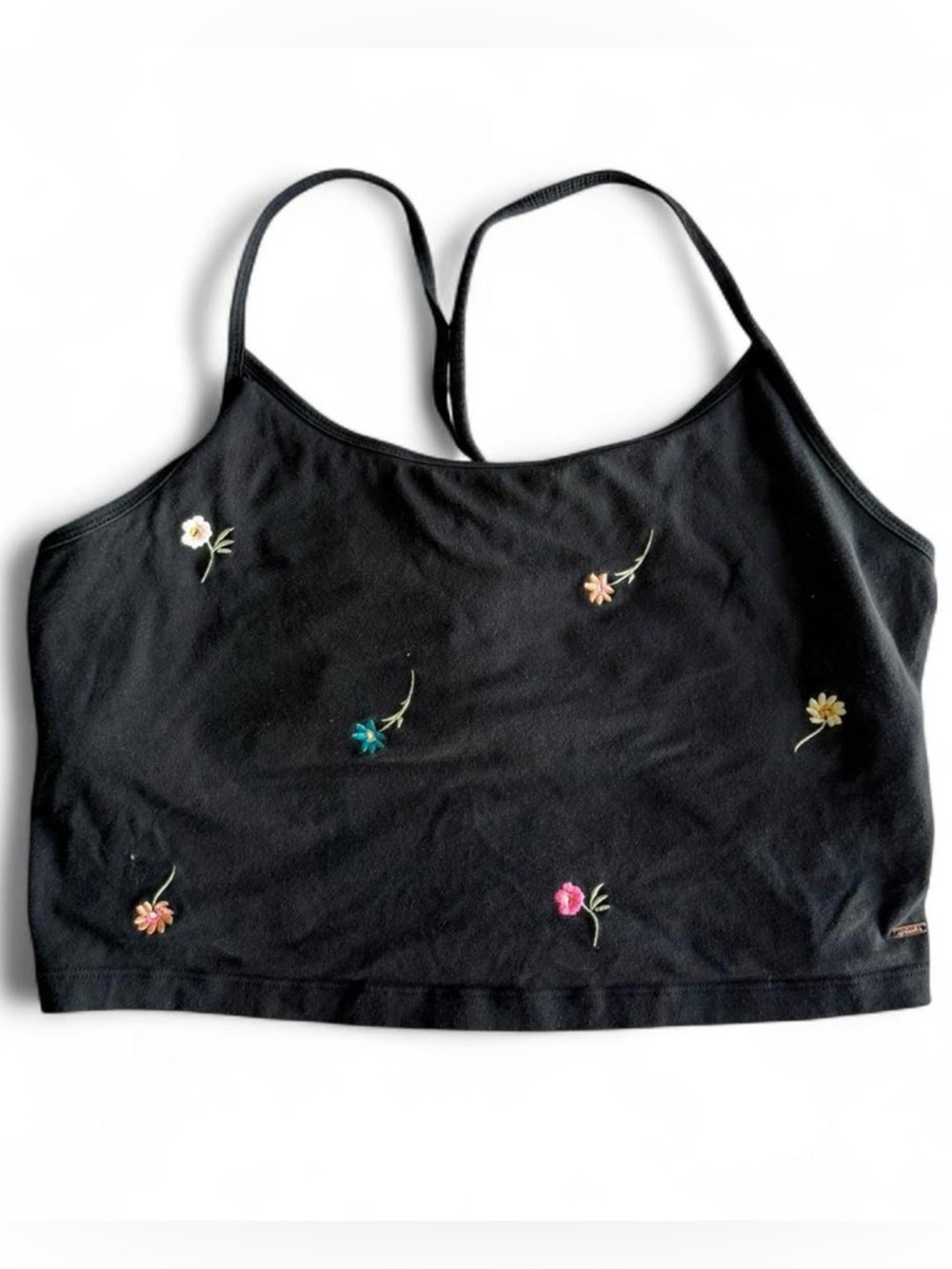 Victoria’s Secret Pink black embroidered floral crop top - y2k bralette
